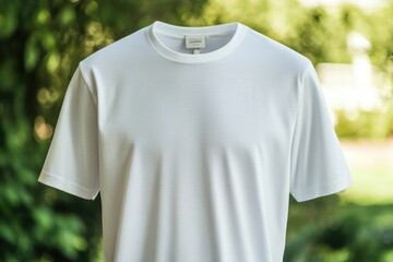 Poster - A lone white t-shirt hangs on a clothes line, possibly fresh from the dryer or ready for wear again
