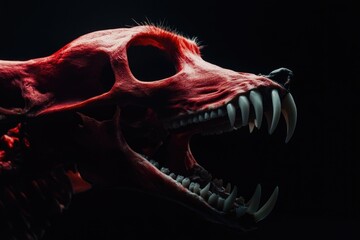 Poster - Close-up shot of a red skull with sharp teeth, suitable for horror or fantasy-themed illustrations