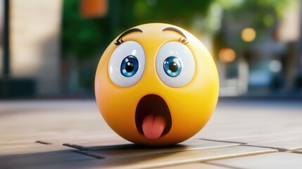 Poster - A small yellow ball with a surprised expression on a tiled floor