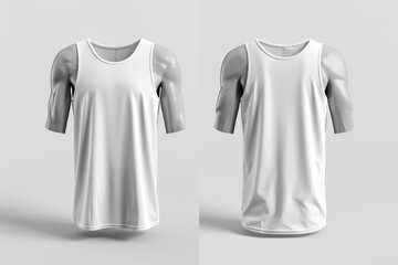 Aufkleber - A close-up shot of a white t-shirt on a gray background, suitable for use in fashion and product photography