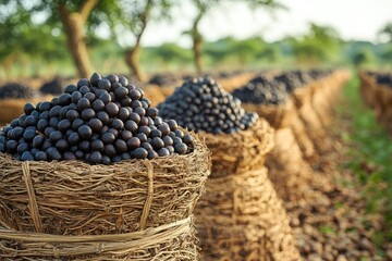 Poster - A collection of baskets filled with abundant grapes