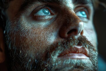 Poster - Portrait of a bearded man with blue eyes, ideal for use in editorial or advertising content