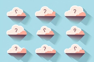 Aufkleber - A collection of clouds with question marks written on them, often used as a symbol for uncertainty or curiosity