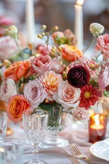 Poster - A table set with a vase of flowers and candles, perfect for any occasion