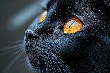Poster - Close-up shot of a black cat's face with bright orange eyes