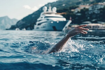 Poster - A person swims in the water