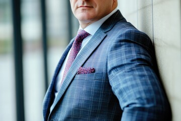 Poster - A businessman standing against a wall, dressed in a suit and tie