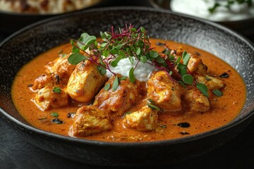 Poster - A black bowl filled with food sits on a table