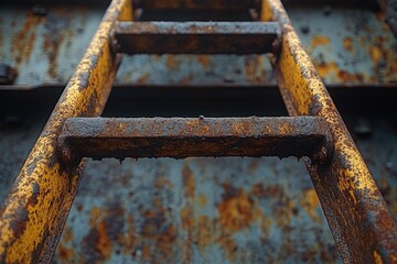 Poster - Industrial abandoned site with rusty equipment and a ladder for climbing, great for use in sci-fi or post-apocalyptic scenarios