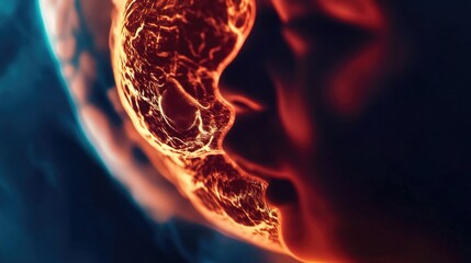 Poster - Close-up shot of a person's face surrounded by flames