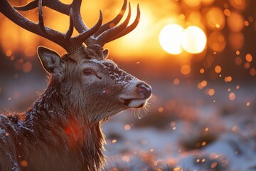 Poster - A close-up view of a deer in a snowy setting, possibly used for winter-themed or nature-inspired designs