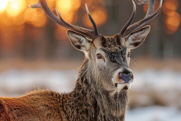 Poster - A close-up view of a deer in snowy surroundings