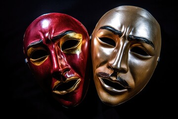 Aufkleber - A pair of masks sit side by side, featuring different designs and colors