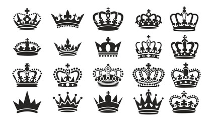 Poster - set of crowns, Black and white Crown icon set Silhouette, vector on isolated white background.