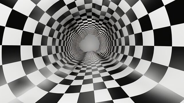 Abstract Checkered Tunnel: A Journey into Depth and Illusion