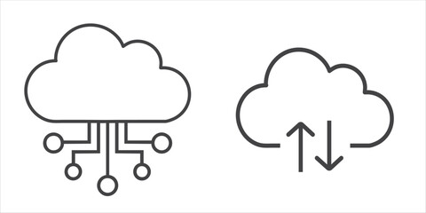Poster - cloud computing concept line icons, Black and white Cloud computing flat and outline Icons set Vector silhouette design Art.