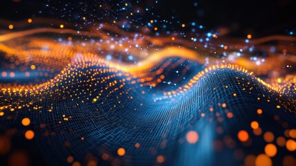 Fototapete - Colorful digital waves create a mesmerizing visual of light and texture at night