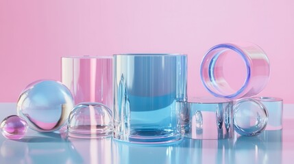 Poster - Contemporary designs feature fluid shapes with vibrant, iridescent colors and reflective surfaces