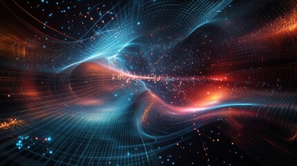 Poster - Colorful abstract cosmic illustration showcasing swirling energy flows and luminous particles in deep space