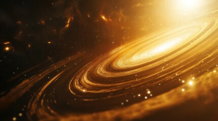 Poster - Celestial formation of a spiral galaxy illuminated by a brilliant sun in deep space
