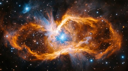 Poster - Vibrant cosmic nebula showcasing swirling gases and bright stars in deep space