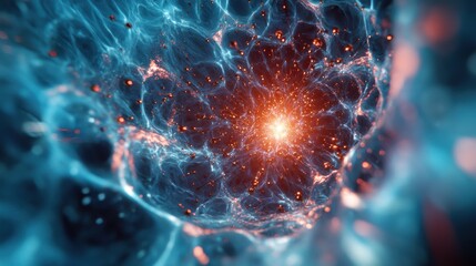 Poster - Intricate cosmic structure showcasing energy bursts in a vibrant blue and orange environment