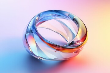 Poster - Trendy pastel background with 3D holographic abstract shape and glassmorphism elements