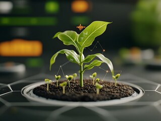 Poster - Technological Innovations Empowering Sustainable Agriculture   A Blended Vision of Nature and Modern Farming Analytics Depicting Budding Corn Seedlings Environmental Sensors