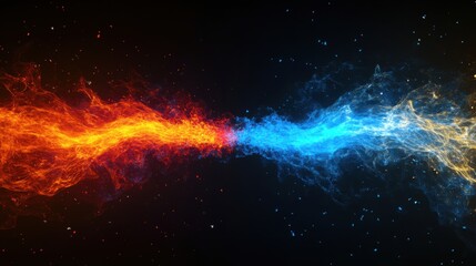 Poster - Vibrant clash of fire and ice representing elemental forces in a dramatic, abstract design