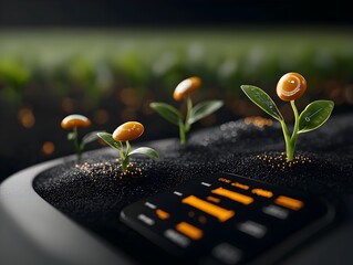 Poster - Precision Farming Technology Visualization Analytical Dashboard with Data Visualizations Cinematic Lighting and Glistening Corn Seedlings in a Modern Agricultural Backdrop
