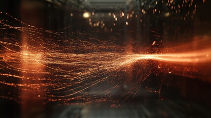 Poster - Dynamic flow of energy with vibrant sparks illuminating a dark environment