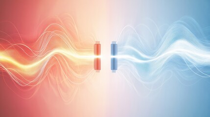 Poster - Electric field visualization showing waves in contrasting red and blue hues representing electromagnetic interactions and energy flow