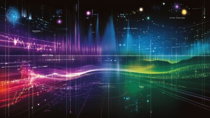 Fototapete - Colorful abstract wave patterns and sound frequencies illustrating technology and data visualization