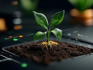 Poster - Emerging Sprout in Precision Farming A Captivating of Delicate Seedling Growth Complex Root Networks and the Seamless of Organic and Digital Elements Towards a Hopeful Eco Futurist Vision