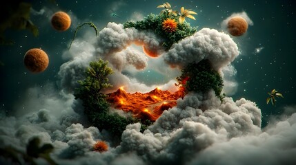 Poster - and surreal alien landscape with lush verdant vegetation glowing and luminescent flora and dramatic floating landmasses against a backdrop of swirling clouds and a vibrant otherworldly sky  Cinematic