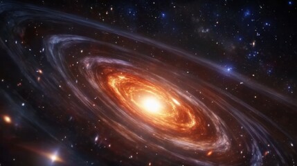 Poster - Bright swirling galaxy with vivid orange core and sprawling arms in the vast universe