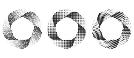 Fototapete - Modern abstract background with stipple circles. 5 parts circle. Vector dotted design element, icon or logo. Black dots like gradient on a white background.