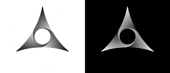 Leinwandbilder - Geometric triangle shape as modern design element, logo or icon. A dark figure on a white background and an equally light figure on the black side.