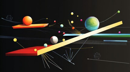 Poster - Abstract geometric shapes and vibrant colors create a dynamic visual composition on a dark background