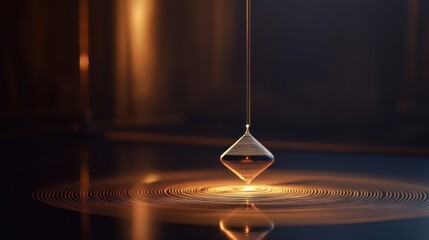Poster - Intricate pendulum creating mesmerizing ripples in a serene, dimly lit environment