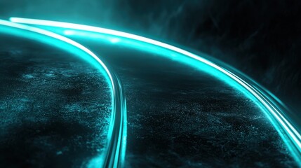 Poster - Vibrant Neon Abstract Design with Smooth Lines in a Darkened Environment