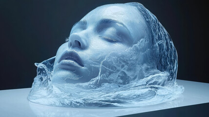Poster - face scan hologram concept. futuristic holographic face scan with translucent water effect