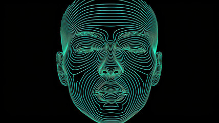 Poster - face scan hologram concept. Futuristic face scan with glowing lines creating virtual interface