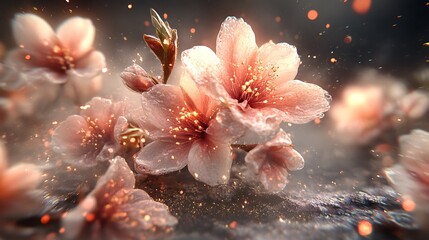 Wall Mural - Glowing Pink Blossoms Sparkling Dust Magic