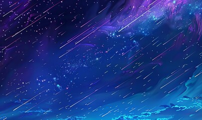 A blue sky with a lot of stars and a few shooting stars