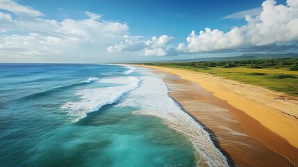 Wall Mural - Aerial View of a Pristine Sandy Beach and Ocean Waves