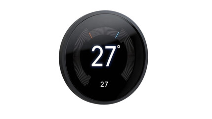 Poster - Smart Thermostat with Digital Display Showing 27 Degrees, Isolated on Transparent Background, PNG.