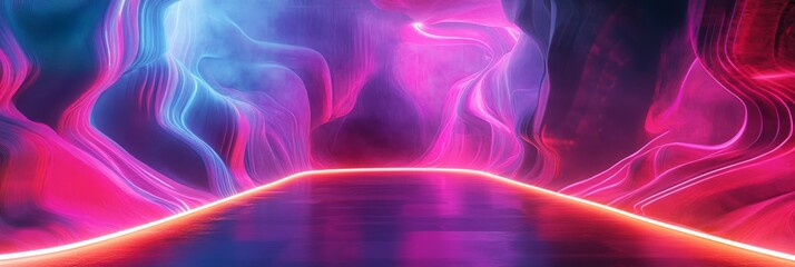 Poster - An abstract modern tunnel that is illuminated by a variety of vibrant neon lights, resulting in a captivating atmosphere that creates a stunning sense of depth and intrigue, drawing viewers in
