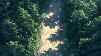 Wall Mural - Aerial View Of A Forest Path Through Lush Green Trees