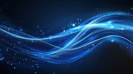 Poster - Vibrant Neon Abstract Design with Smooth Waves and Sparkling Effects in Deep Blue Background